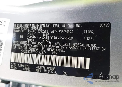 2023 Toyota Highlander Hybrid Limited z USA, uszkodzony, nr VIN 5TDXBRCH7PS133327